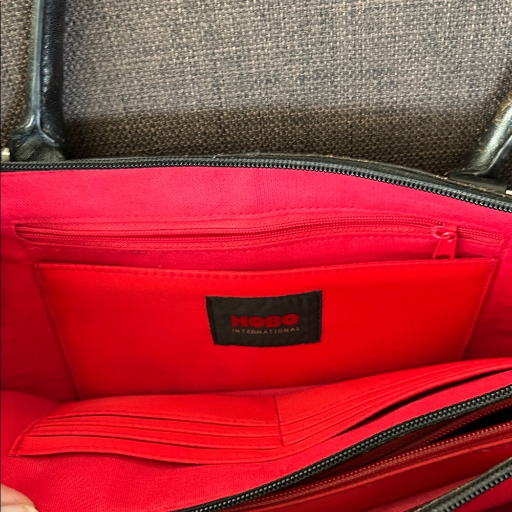 HOBO Black Leather Shoulder Bag with Red Interior - Picture 2 of 4